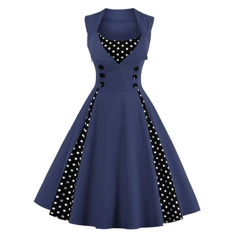 1950's Red Polkadot Pinup Girl Dress with Flowing Skirt and Vested Front - Cosparty