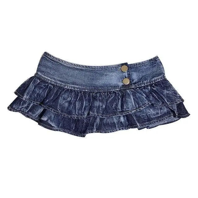 90s - Inspired Denim Miniskirt with Ruffled Pleating 18cm Length - Cosparty
