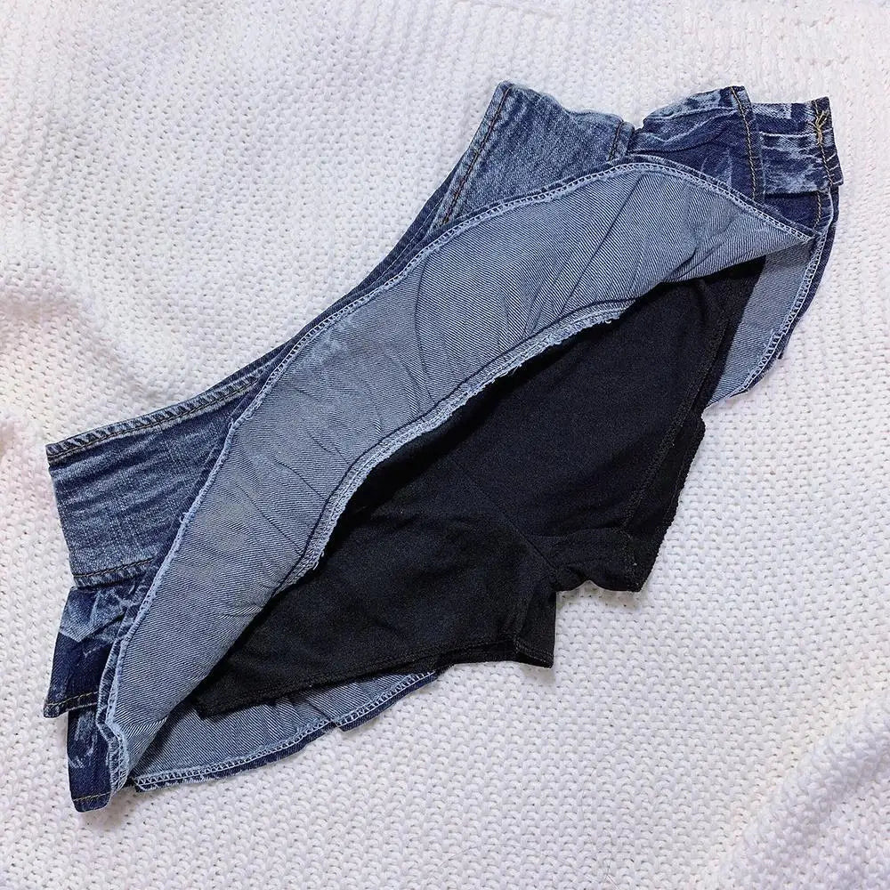 90s - Inspired Denim Miniskirt with Ruffled Pleating 18cm Length - Cosparty