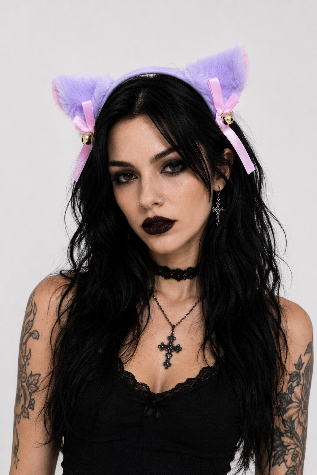 Adorable Faux Fur Fox and Kitten Ears Headband for Kawaii Outfits Purple