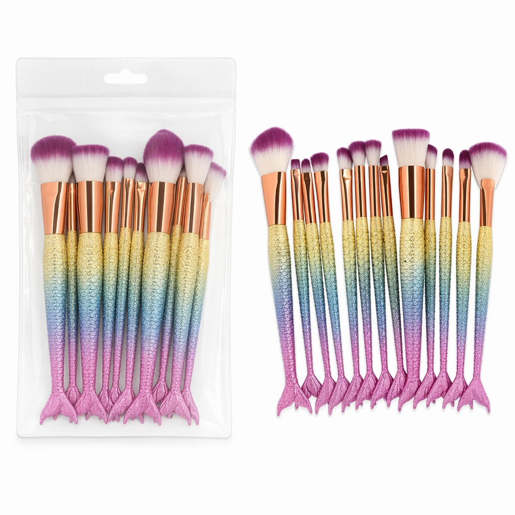 Unicorn Inspired Mermaid Fin Makeup Brushes Gold 10PCS