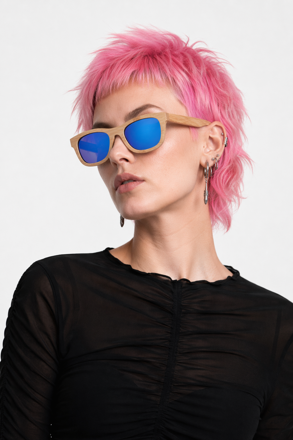 Chic Bamboo Wood Sunglasses for Style and UV Protection Blue