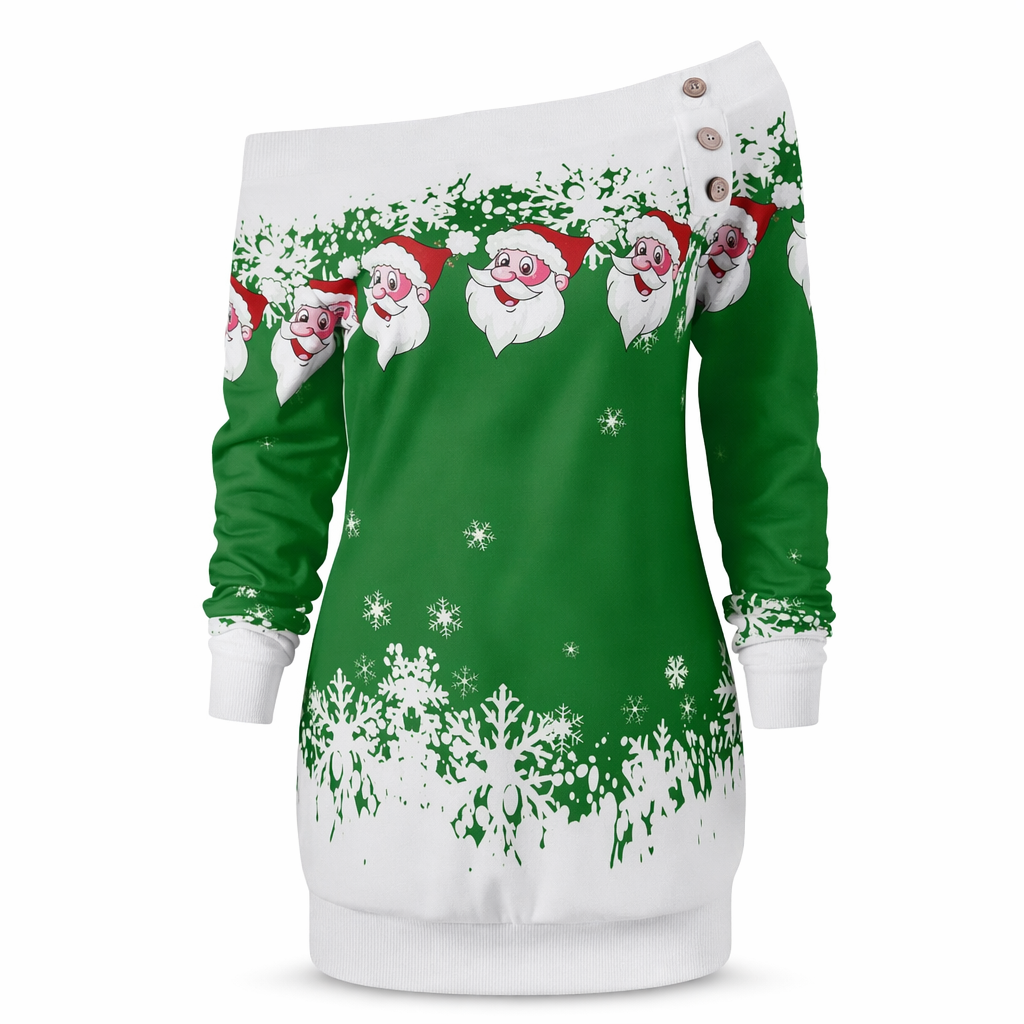 Cable Knit Off-the-Shoulder Santa Sweater for Cozy Holiday Style Green