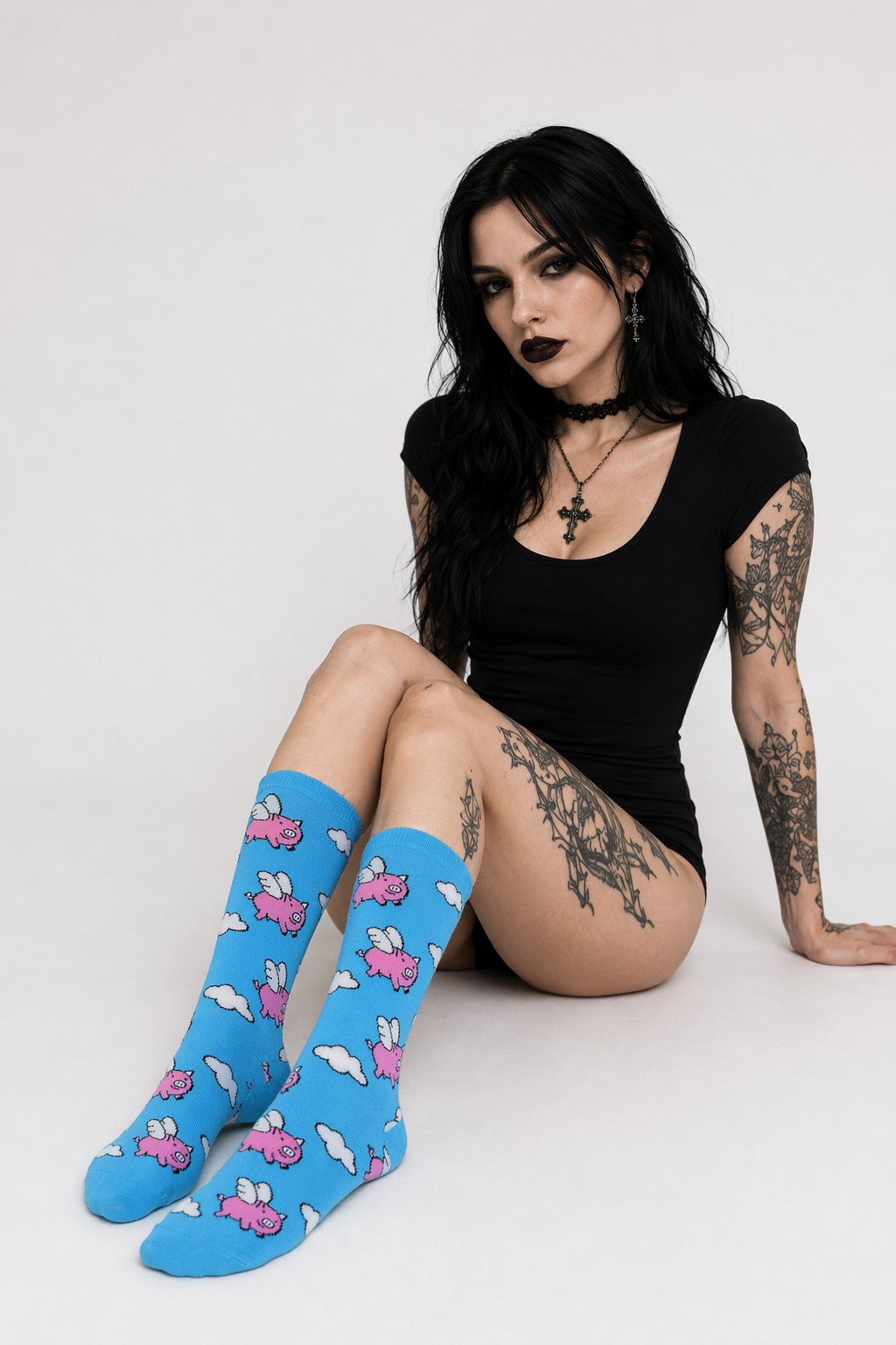 Vibrant Angel Kitten Socks for Kawaii Fashion Lovers Flying Pig