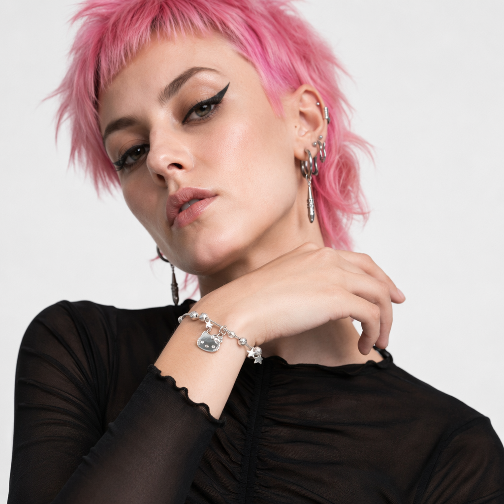 Kawaii Beaded Bracelets Inspired by Sanrio Characters Silver Kitty