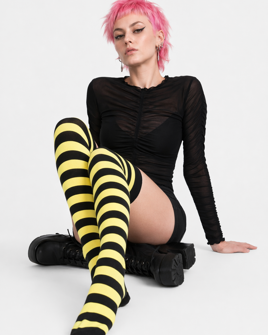 Thigh High Lolita Style Socks with Quality Elastic Comfort Yellow
