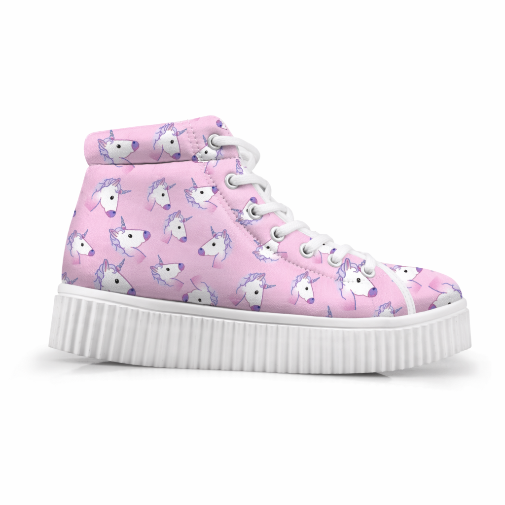 Canvas Hi Top Unicorn Pattern Shoes with Comfortable Wedge Heel Emoji Pink Unicorn
