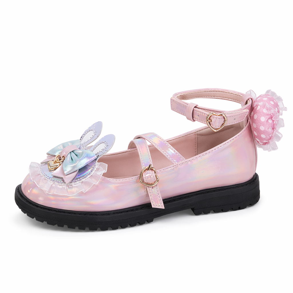 Holographic Bunny Ear Lolita Shoes for Kawaii Style Pink