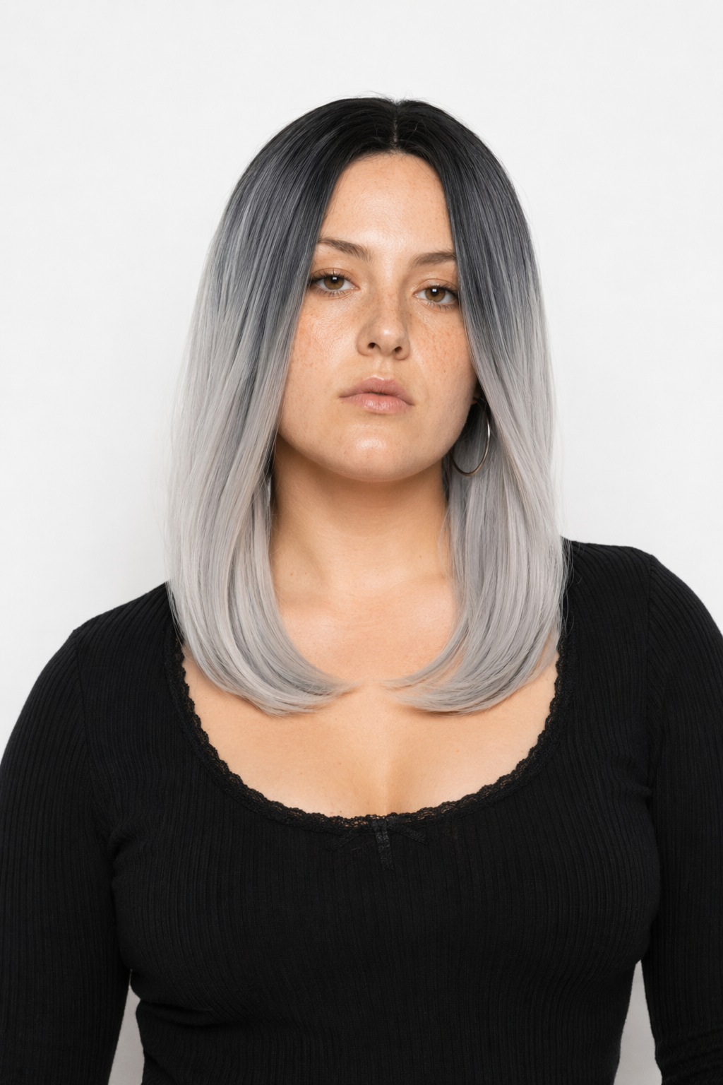 Medium Length Ombre Long Bob Wig in Chic Colorful Style Light Grey