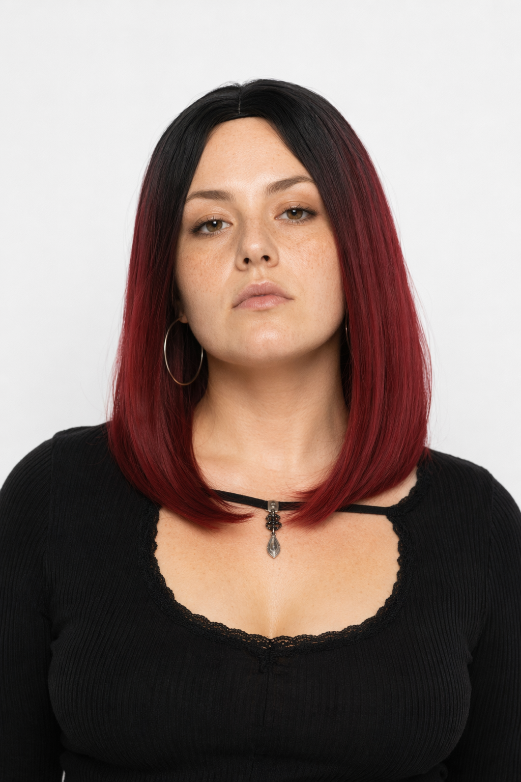 Medium Length Ombre Long Bob Wig in Chic Colorful Style Dark Red