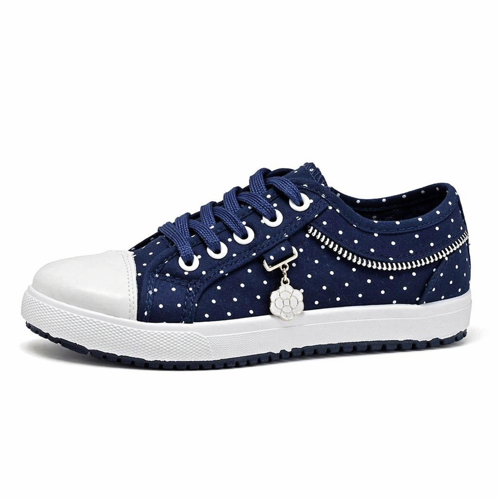 Adorable See-Through Lace Polkadot Sneakers for Youthful Style Navy