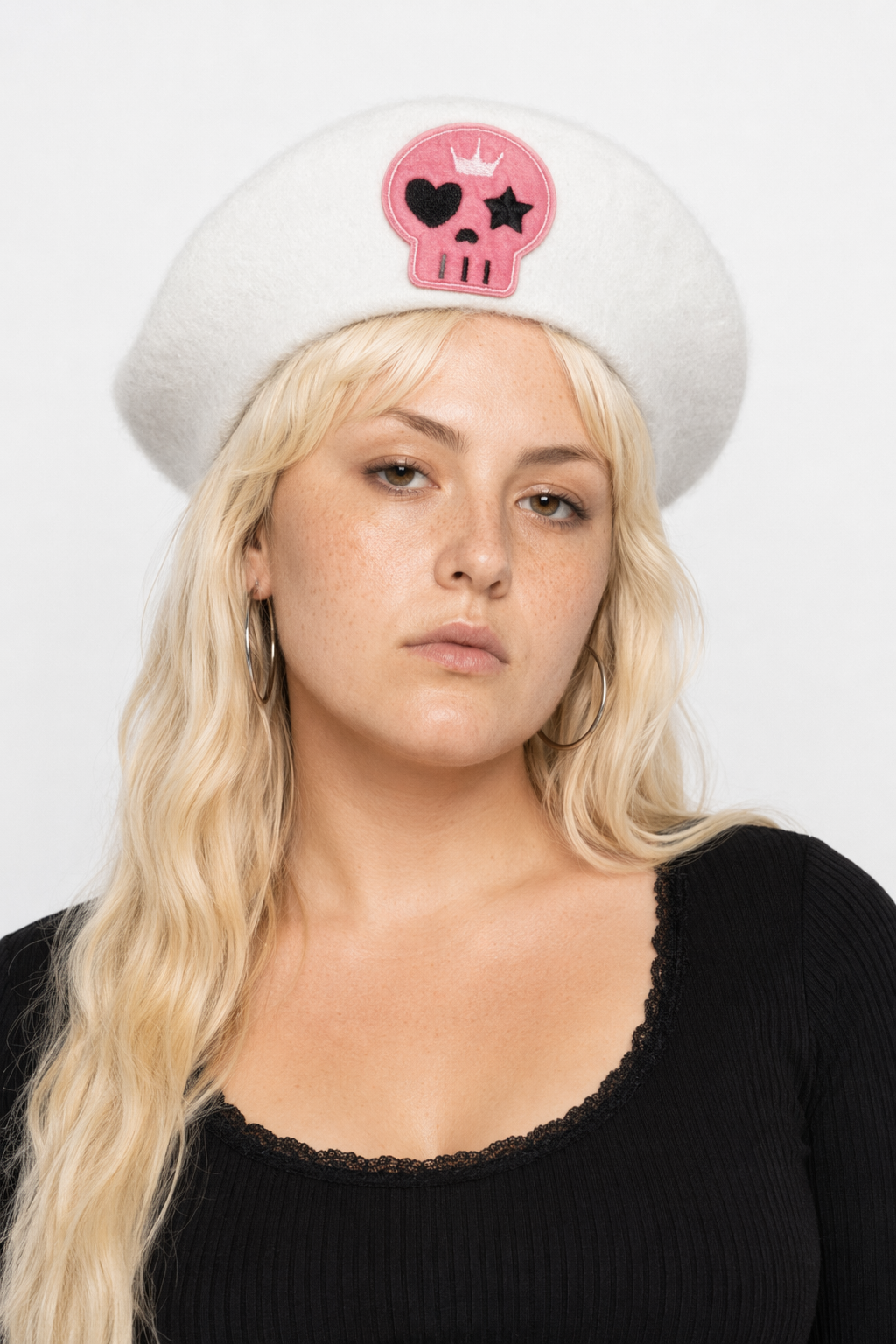 Pink Menhera Nurse Beret for Kawaii Fashion Enthusiasts White Skull