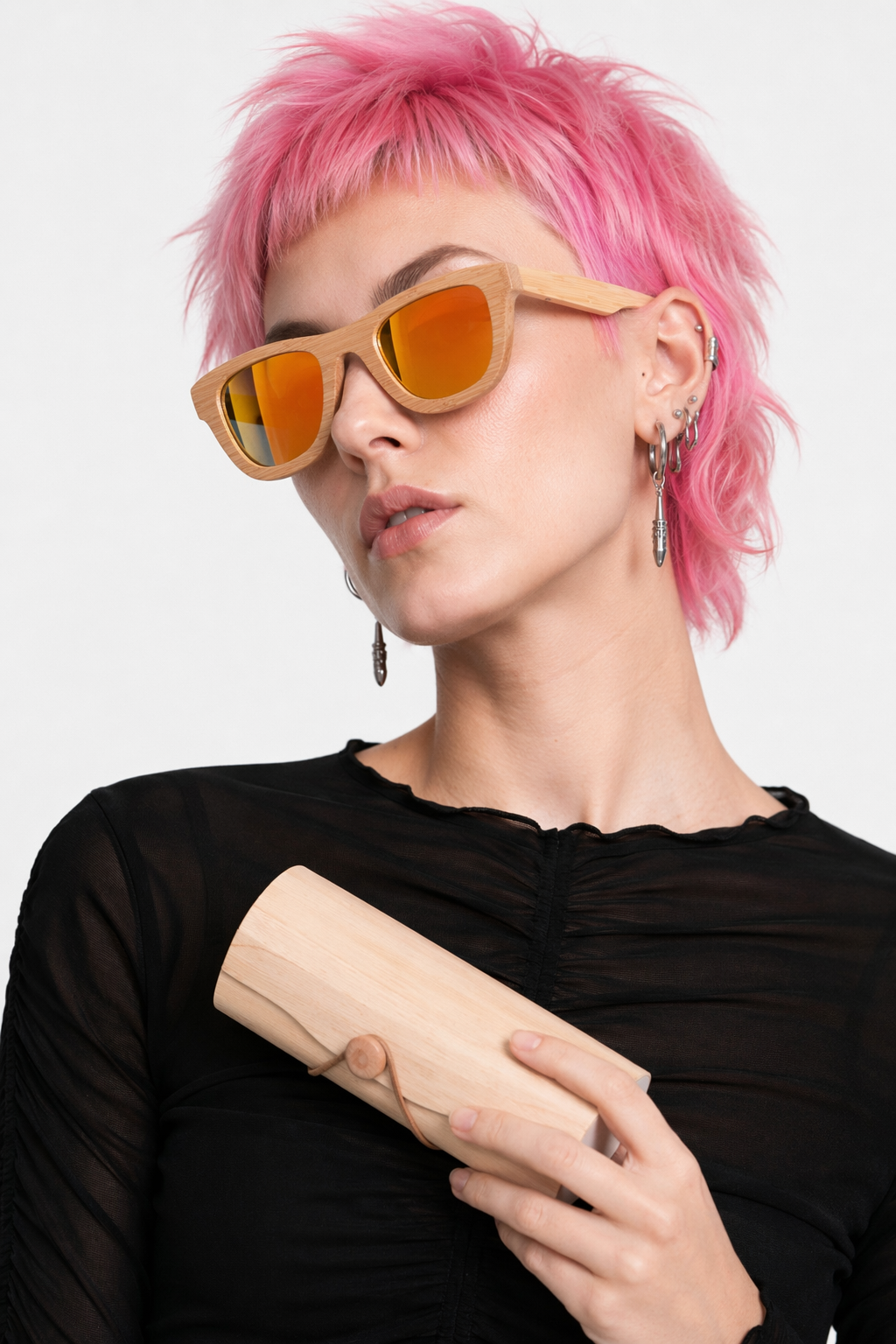 Chic Bamboo Wood Sunglasses for Style and UV Protection Orange with case