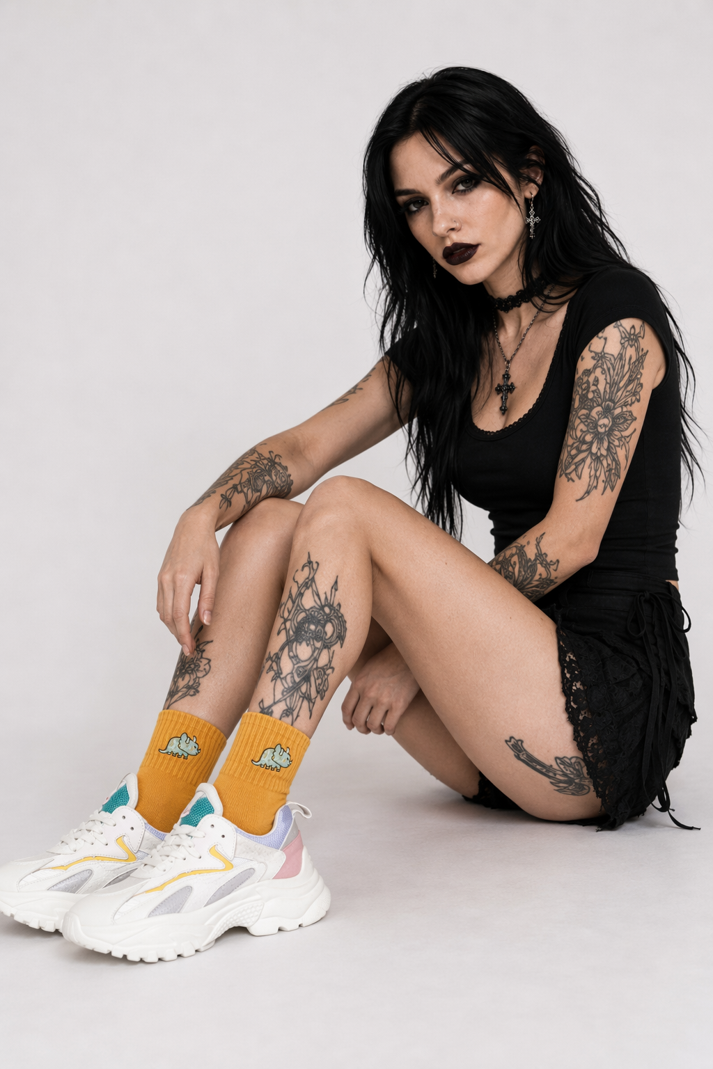 Adorable Kawaii Baby Dinosaur Socks for Cute Style Mustard Triceratops