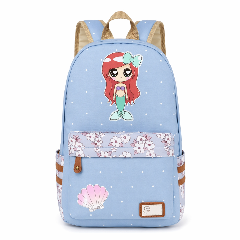 Kawaii Mermaid and Sea Creature Backpacks in Fun Designs Light Blue 4