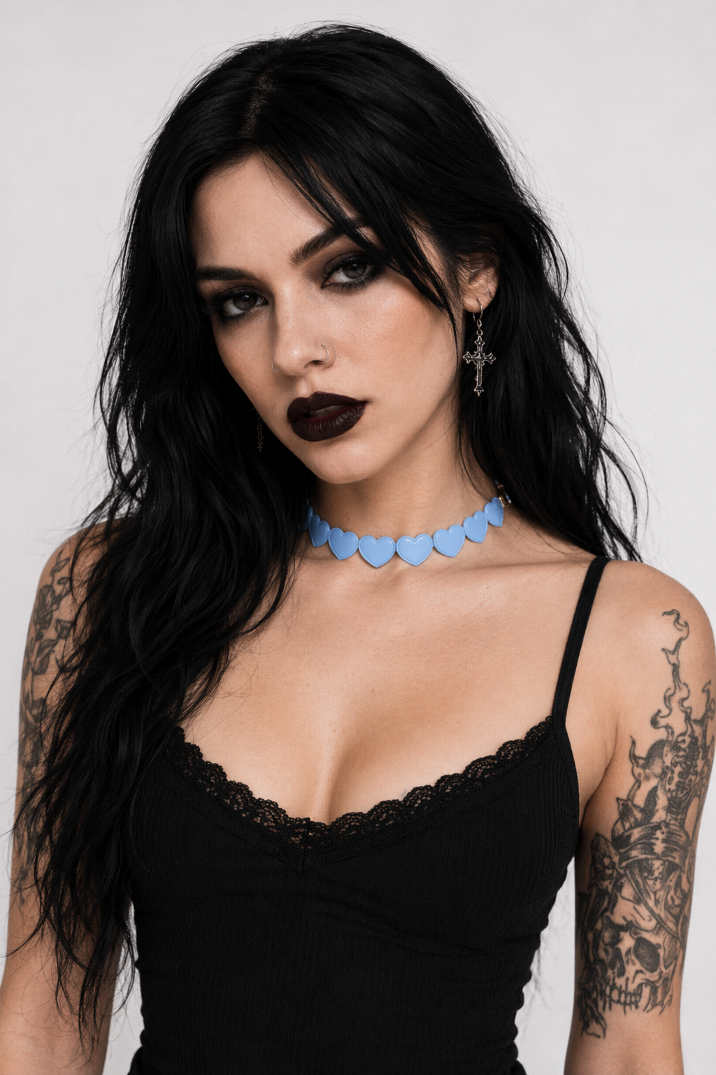 Pastel Heart Tattoo Necklace with Clasp Closure for a Dainty Look Blue