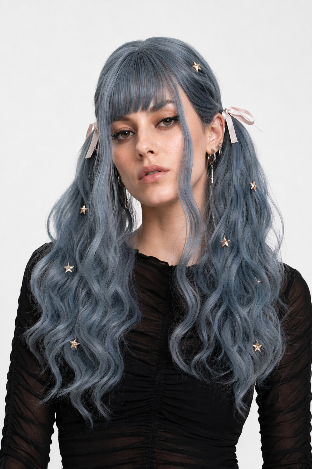 Gothic Blue Long Wavy Lolita Wig with Sweet Fringe and Ombre Color Default Title