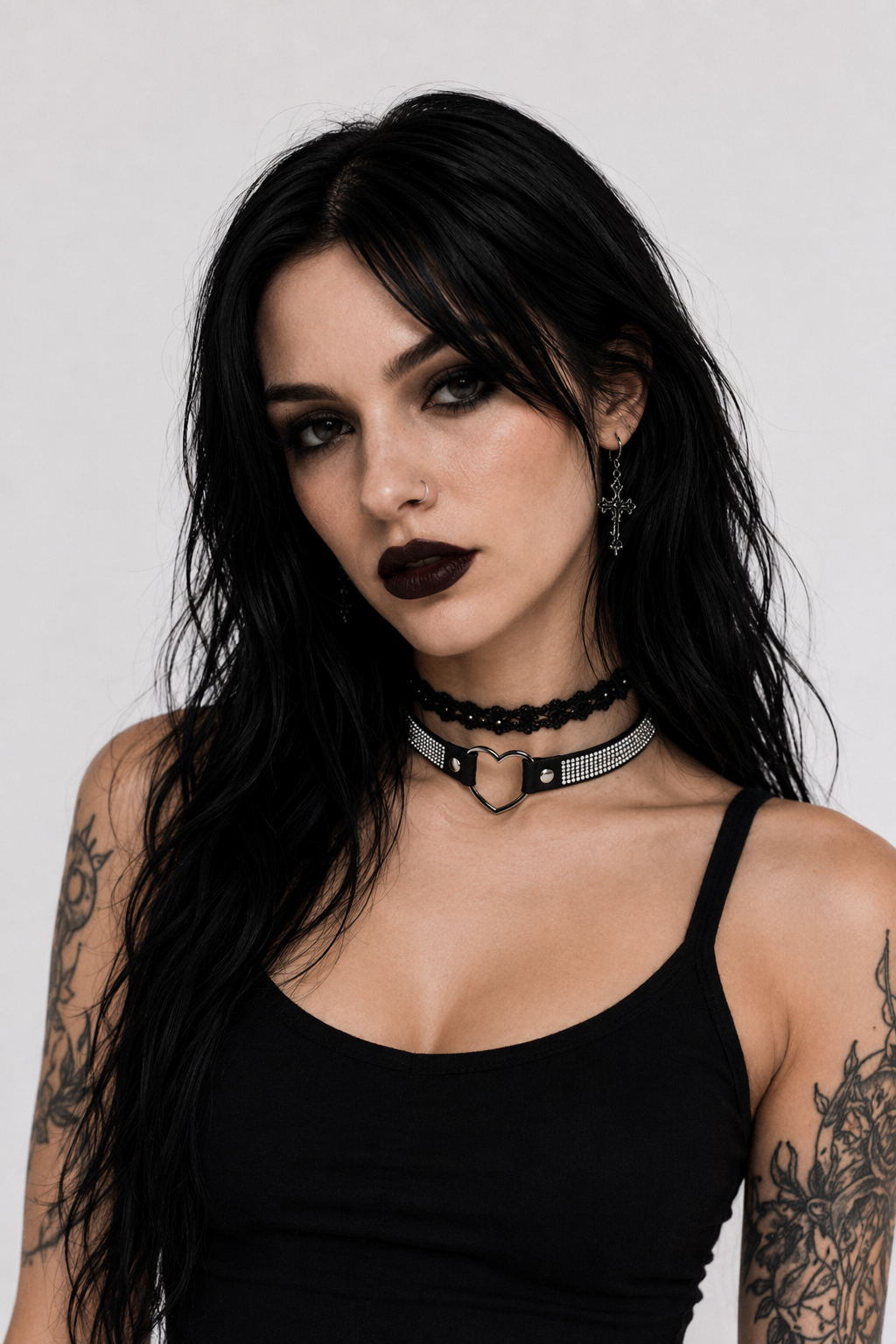 Rhinestone Heart Choker Necklace for Kawaii Aesthetic Princesses Black