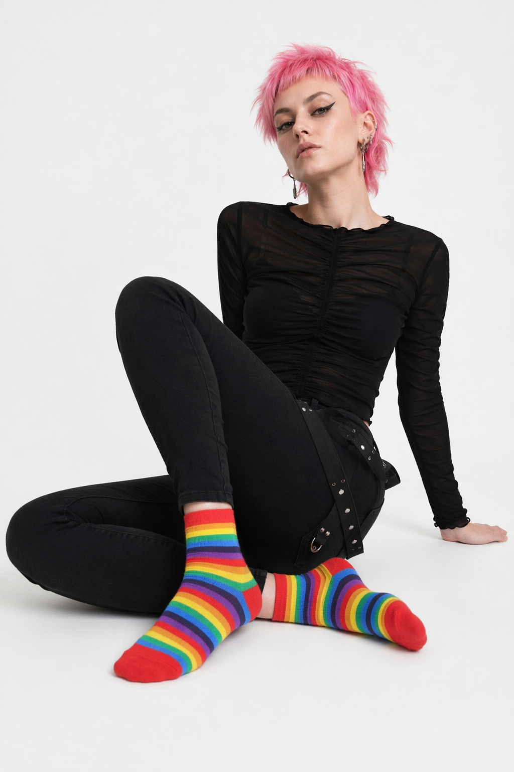 Pastel Rainbow Socks for Fairy Kei Fashion Lovers Bright Rainbow