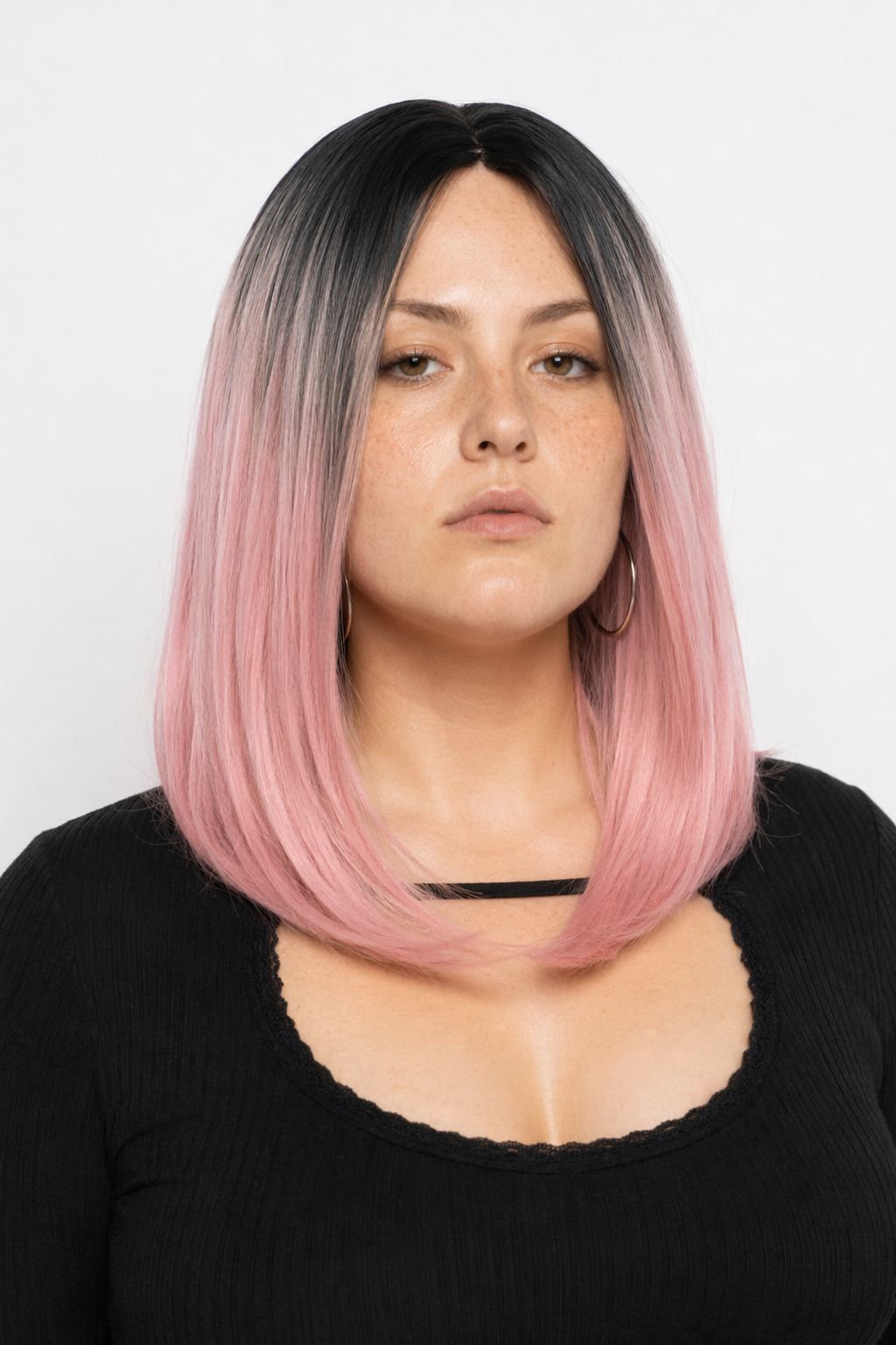 Medium Length Ombre Long Bob Wig in Chic Colorful Style Pink