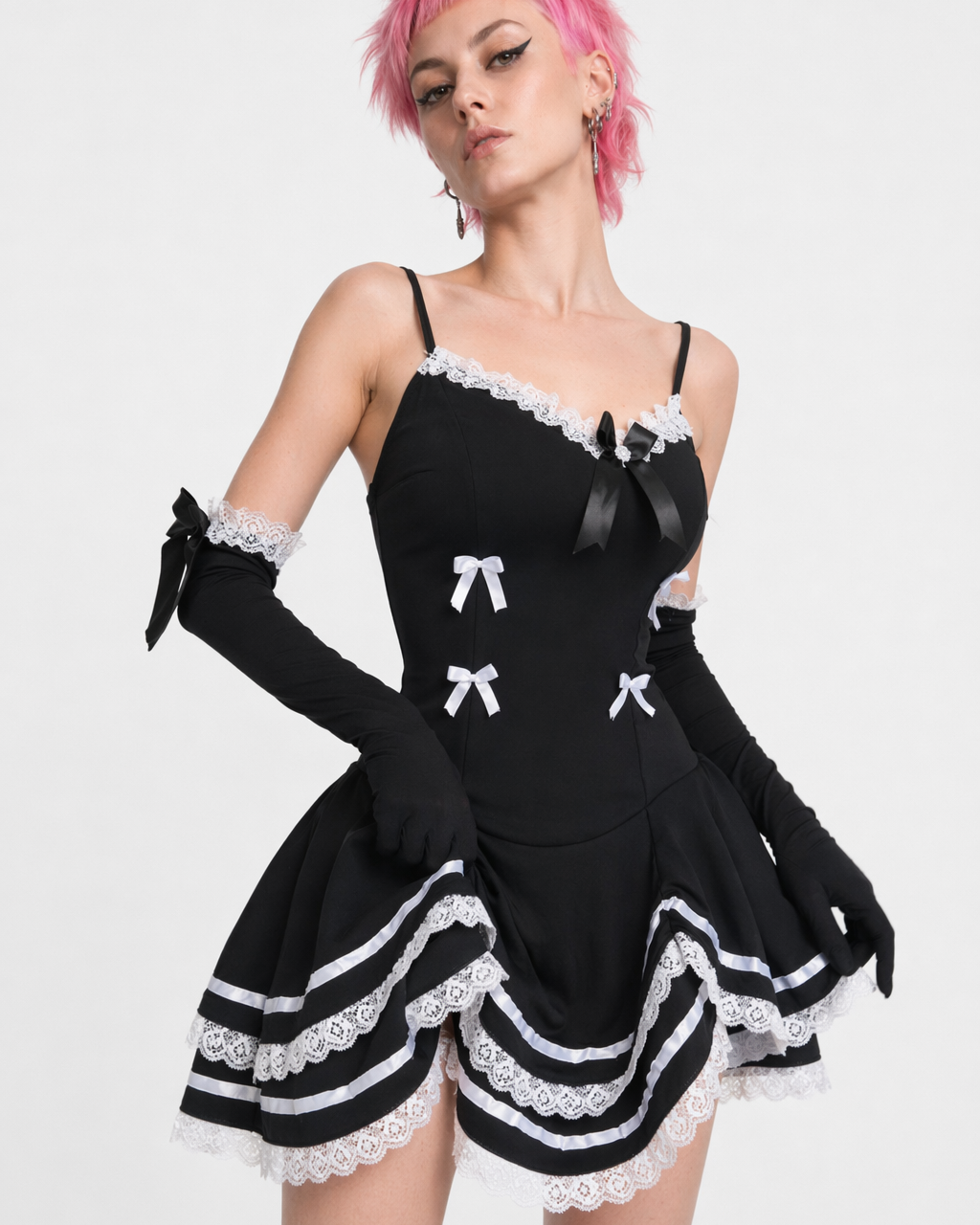 French Maid Lace Ruffle Dress with Matching Gloves Default Title