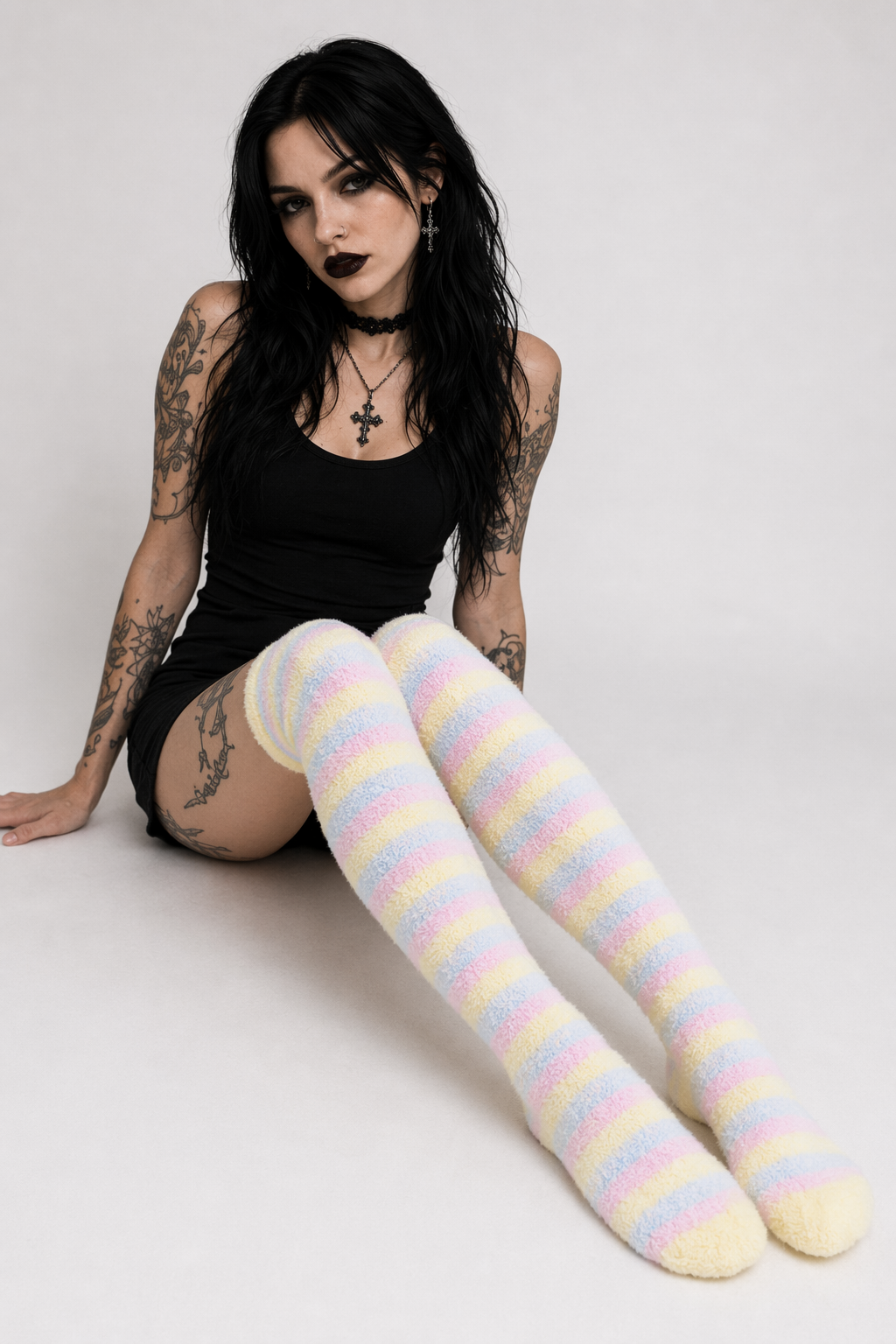 Cozy Fuzzy Thigh Highs for Kawaii Fashion Lovers Easter Colors