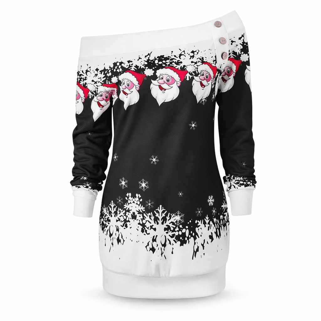 Cable Knit Off-the-Shoulder Santa Sweater for Cozy Holiday Style Black