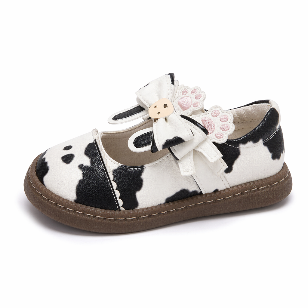 Sweet Cow Print Maryjane Shoes with Embellished Bow and Paw Prints 5