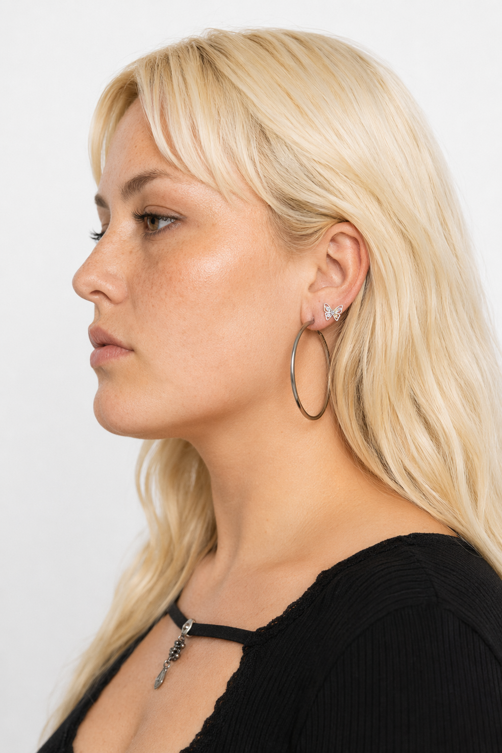 Dainty Crescent Moon Crystal Earrings with Rhinestones and Gems Single Butterfly Studs