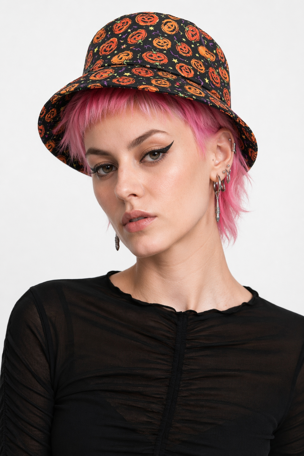 Creepy Cute Jack-o-Lantern Pumpkin Bucket Hat for Halloween Kawaii Style Default Title