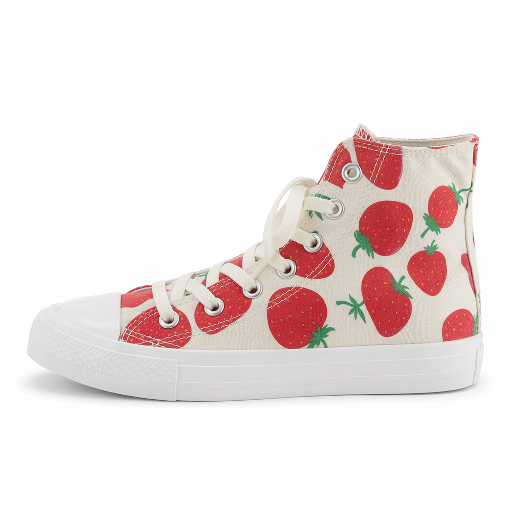 Strawberry-Patterned Sneakers for Kawaii Footwear Lovers High Top