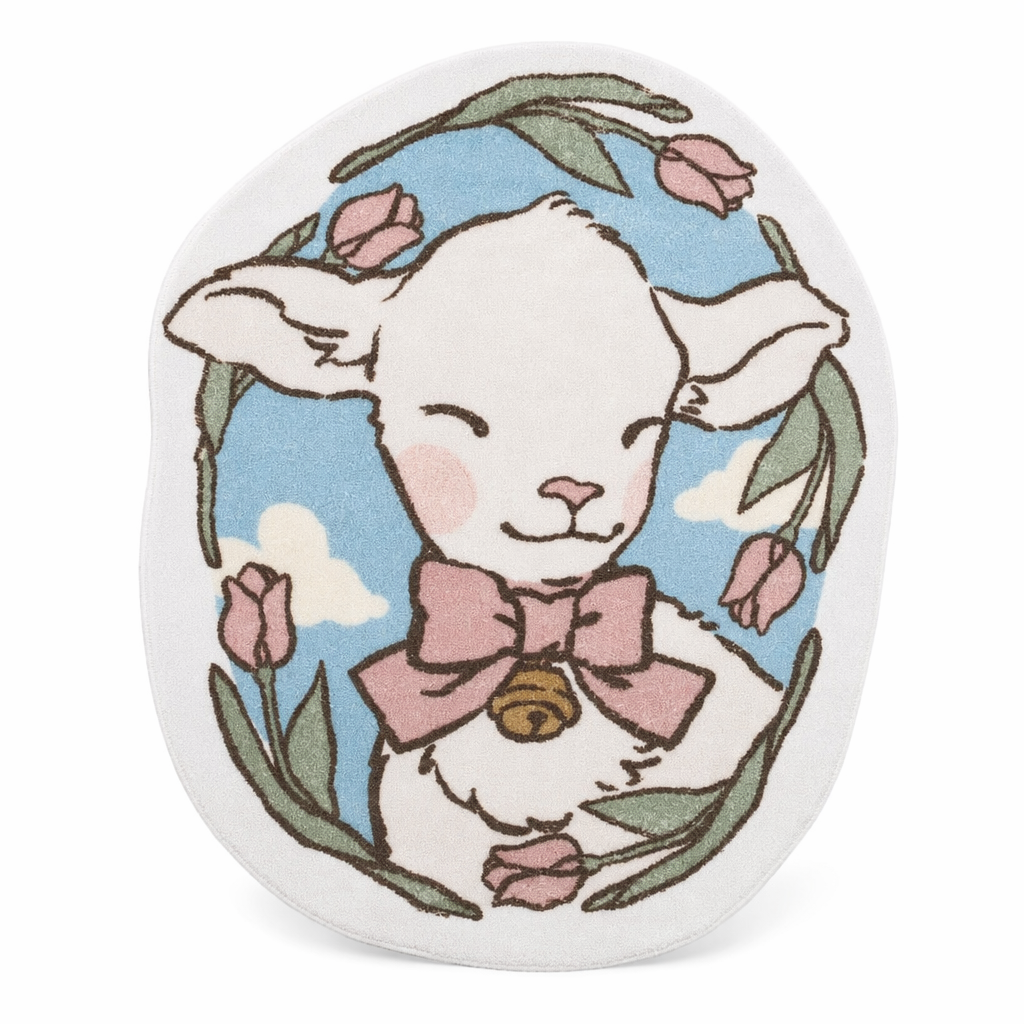 Vintage Lamb Floor Mat for Kawaii Bedrooms and Aesthetic Spaces 85x100cm