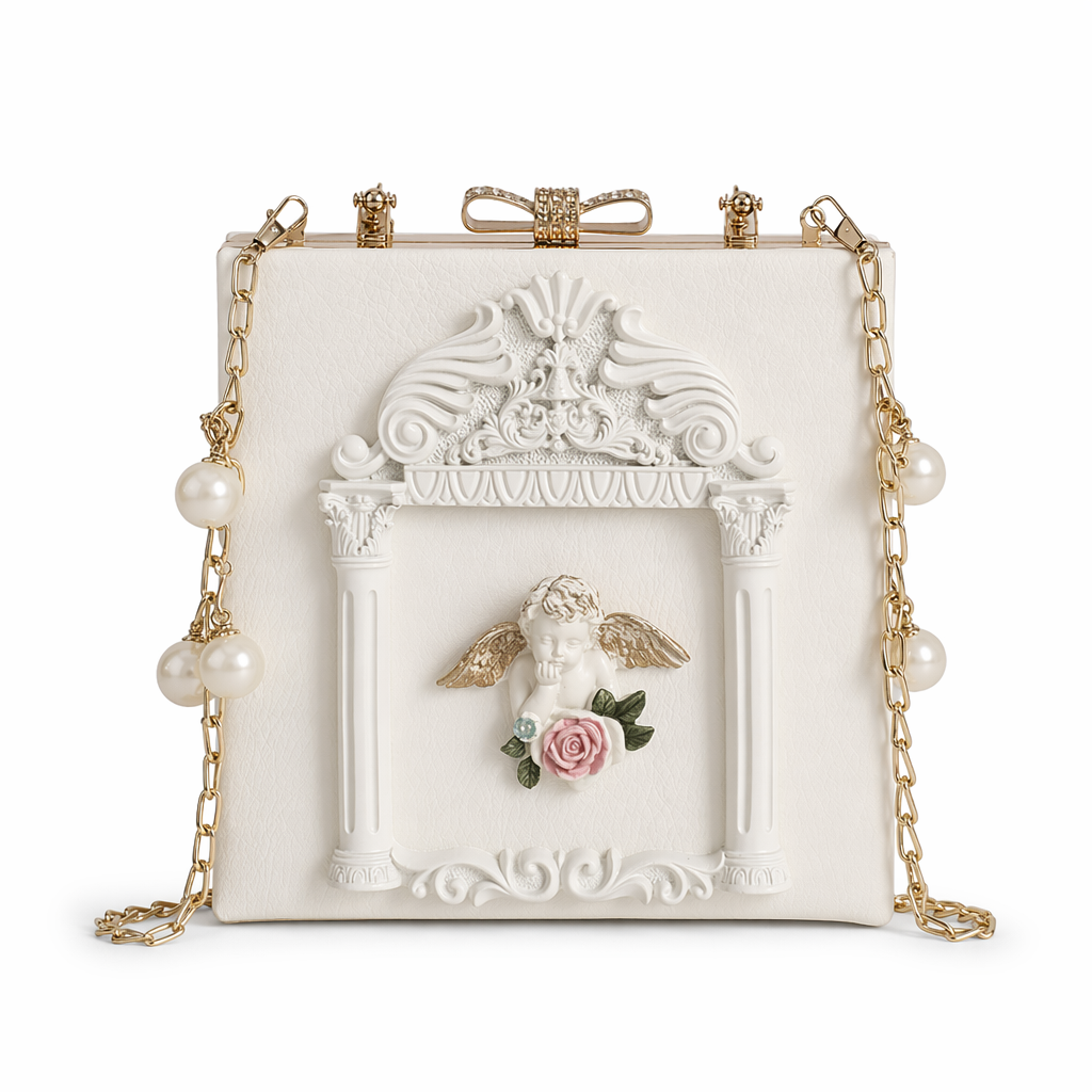 Luxury Vintage Victorian Angel Handbag with Cherub Design Ivory