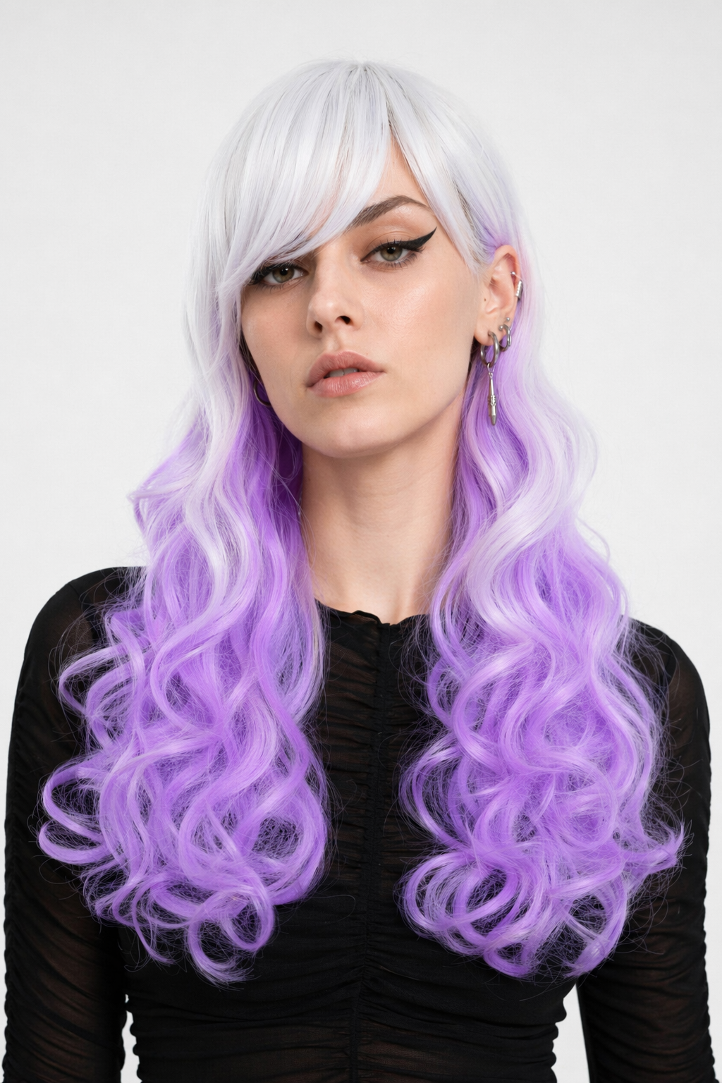 Stunning Long Cosplay Wig with Soft Fringe in Stylish Colors White Purple
