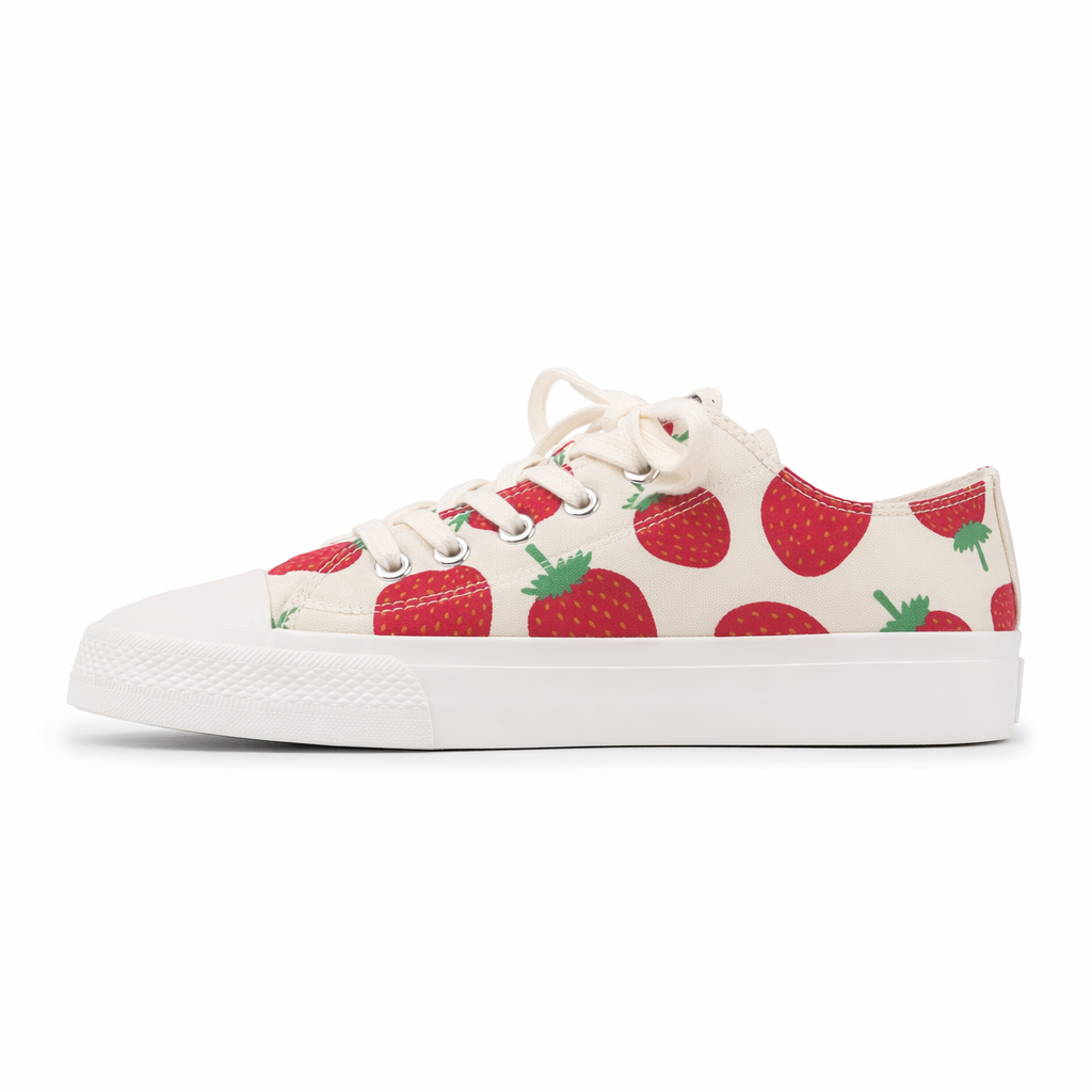 Strawberry-Patterned Sneakers for Kawaii Footwear Lovers Low Ankle