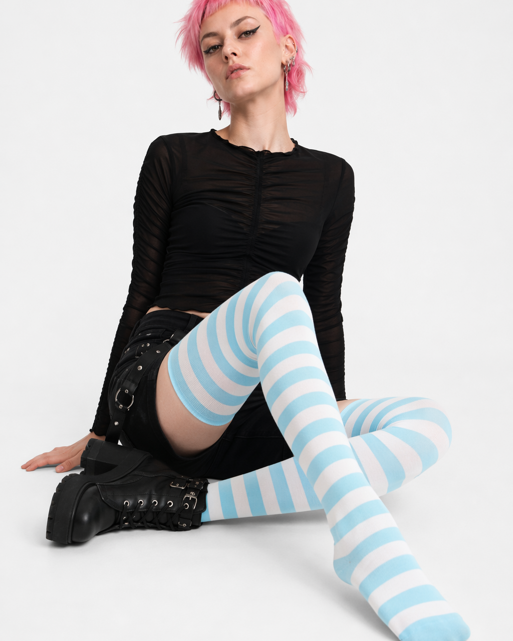 Thigh High Lolita Style Socks with Quality Elastic Comfort Blue