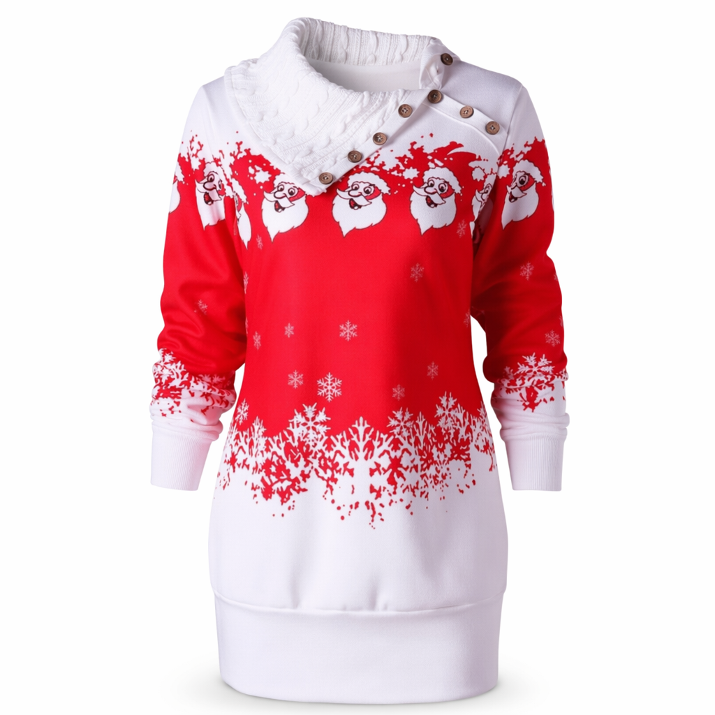 Cozy Cable Knit Cowl Neck Santa Sweater for Holiday Cheer Red