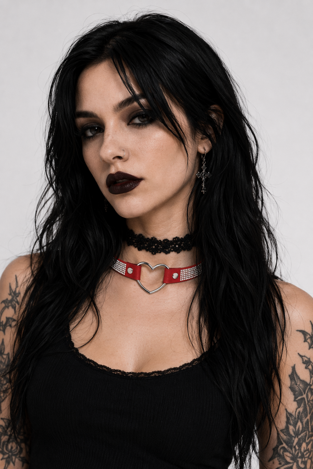 Rhinestone Heart Choker Necklace for Kawaii Aesthetic Princesses Red