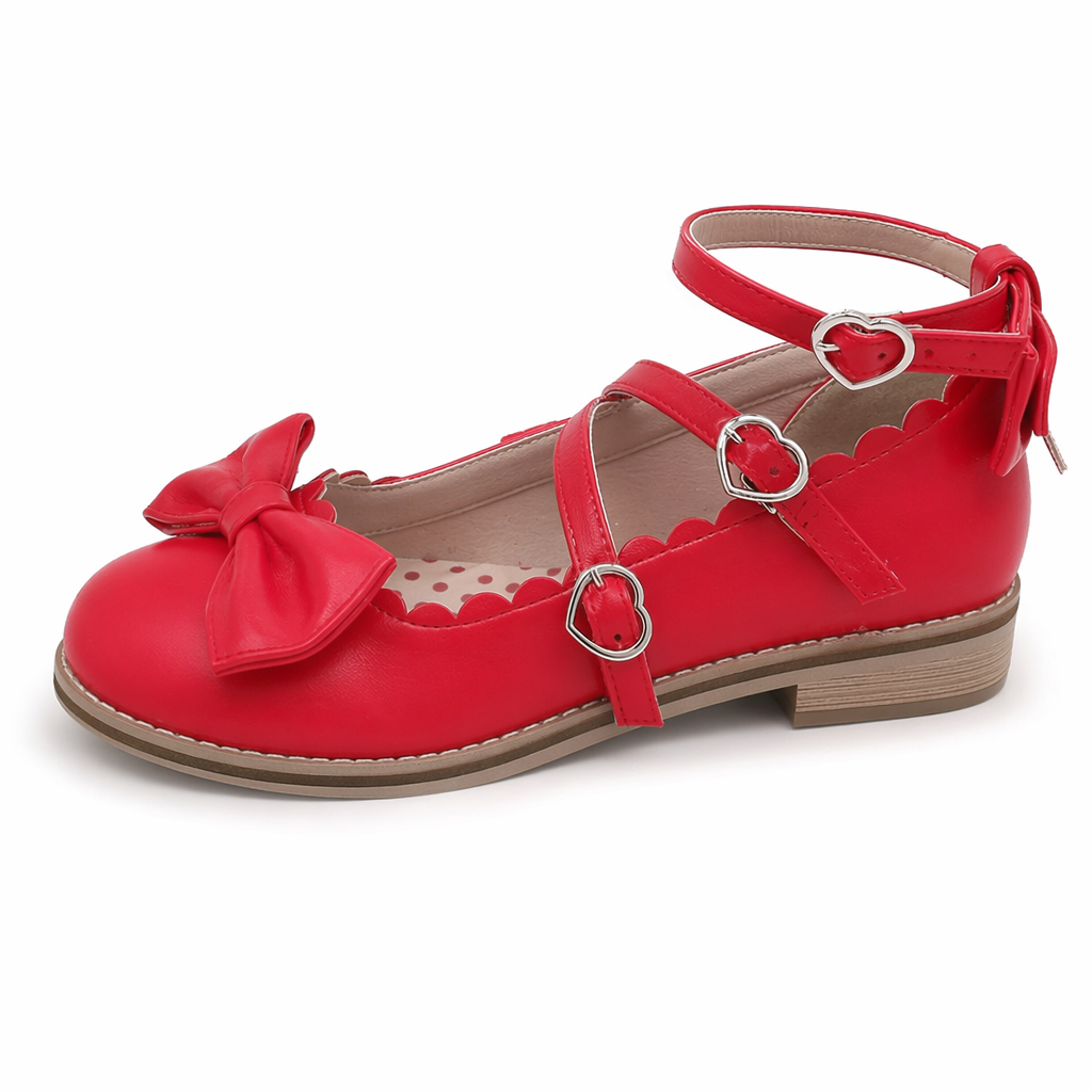 Elegant Lolita Shoes with Comfy Low Heel and Secure Buckle Red