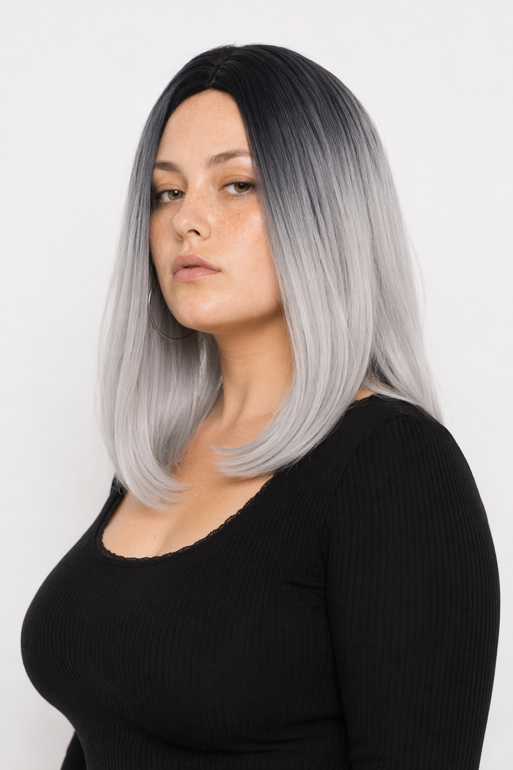 Medium Length Ombre Long Bob Wig in Chic Colorful Style Light Grey