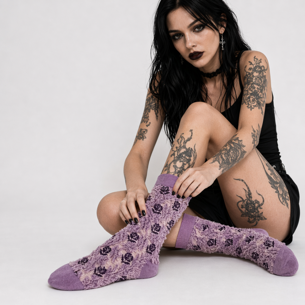 Pink Vintage Floral Socks for Kawaii and Fairycore Styles Set6-purple style