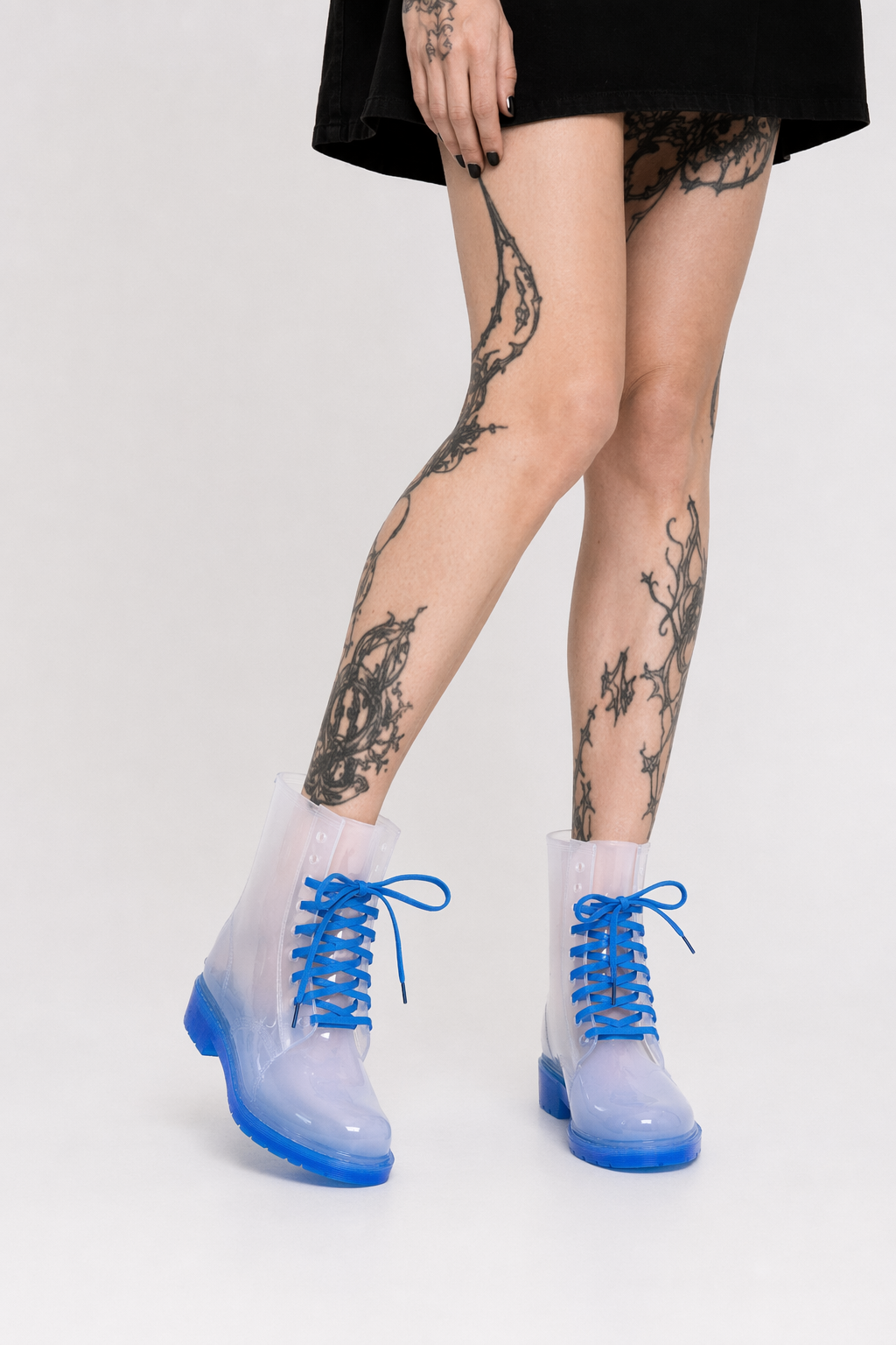 Kawaii Ombre Block Heeled Rain Booties in Candy Colors Blue