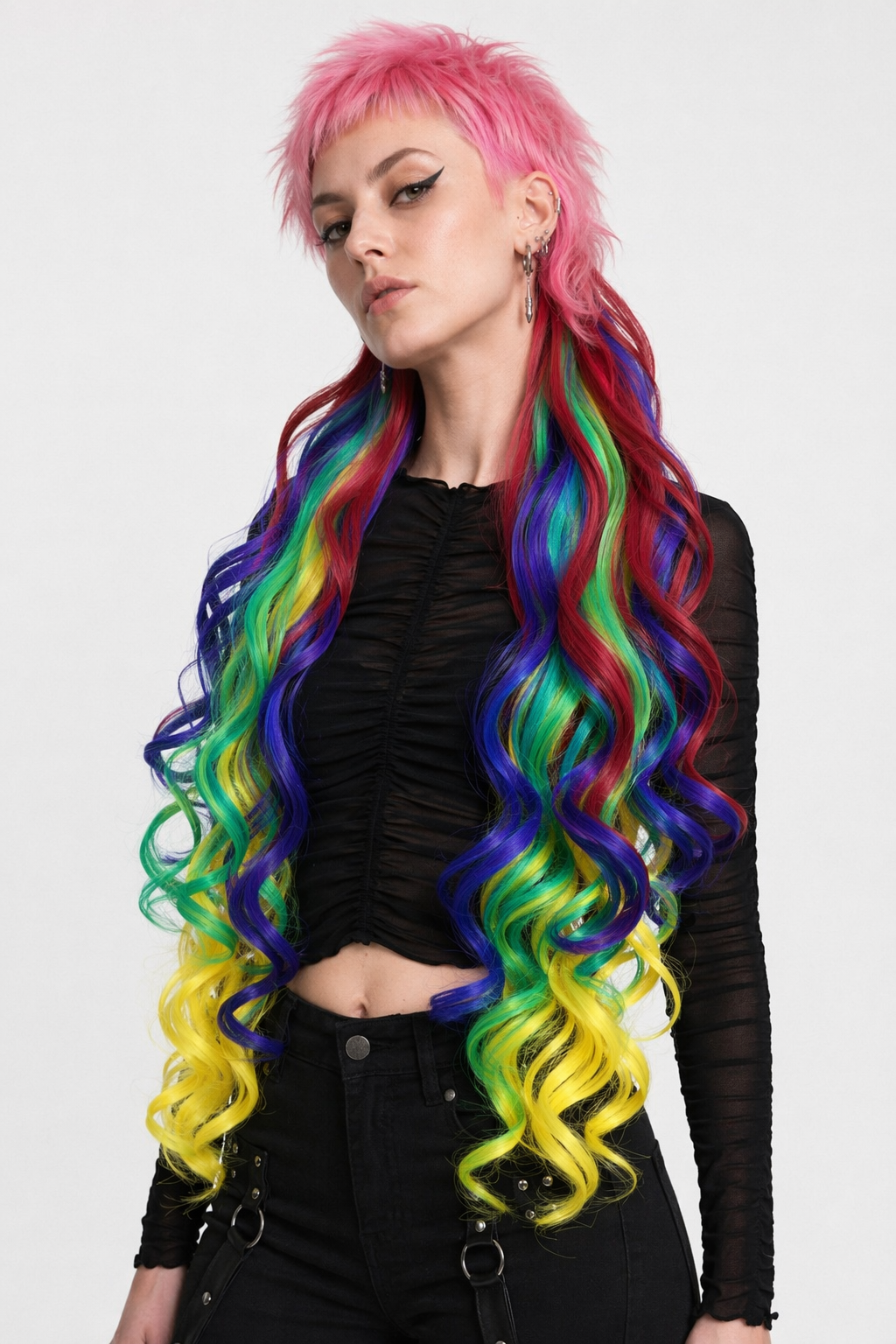 Stunning Long Cosplay Wig with Soft Fringe in Stylish Colors Curly Bright Colors