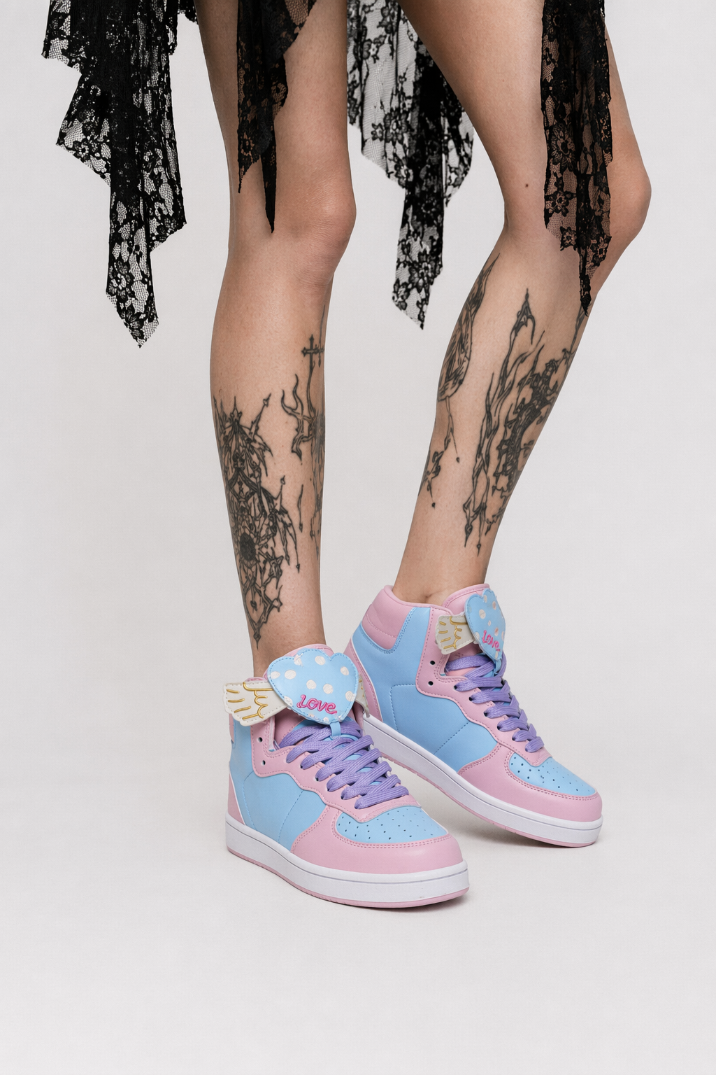 Pastel Harajuku High Top Sneakers with Winged Hearts 5