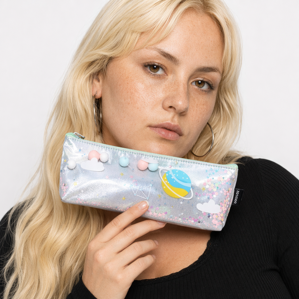 Milky Pastel Outer Space Pencil Cases for Galaxy Cosmetics Silver Planets