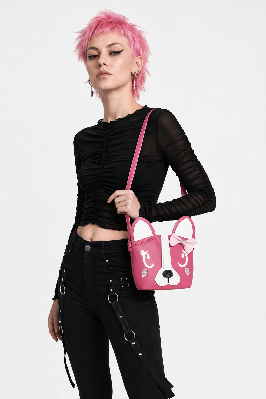 Adorable Vegan Leather Puppy Dog Handbags in Unique Colors Pink