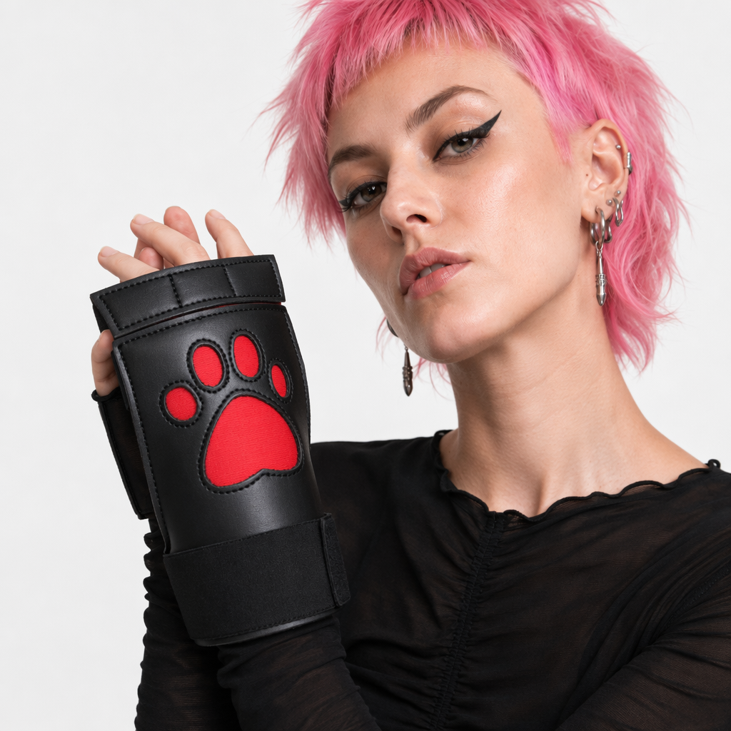 Vegan Leather Puppy Paw Mittens in Red or White Default