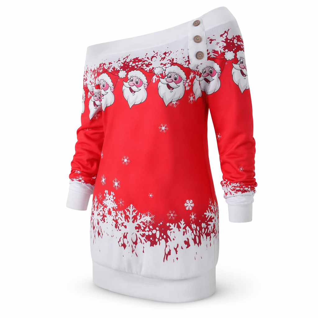 Cable Knit Off-the-Shoulder Santa Sweater for Cozy Holiday Style Red