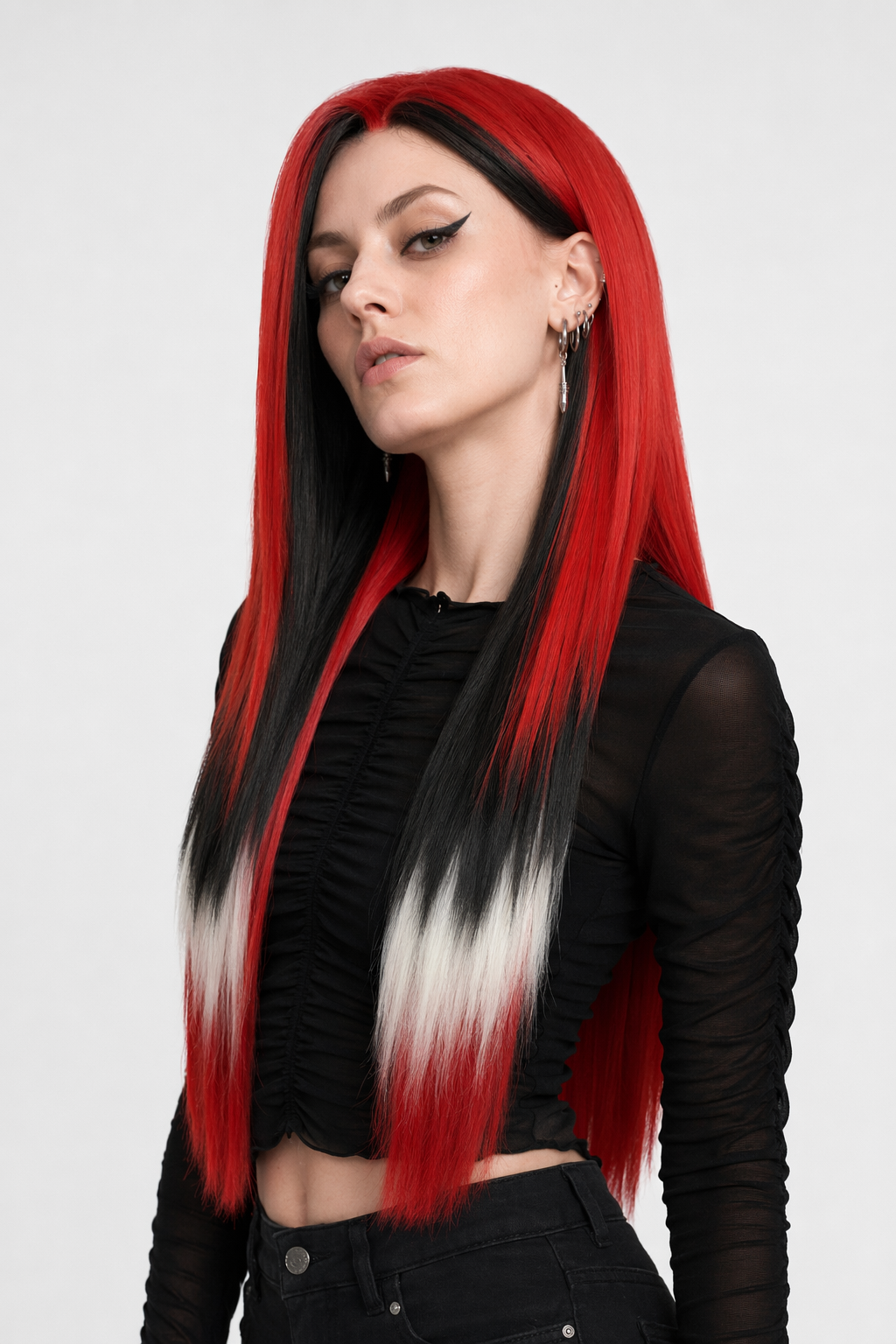 Stunning Long Cosplay Wig with Soft Fringe in Stylish Colors Straight Red Black White