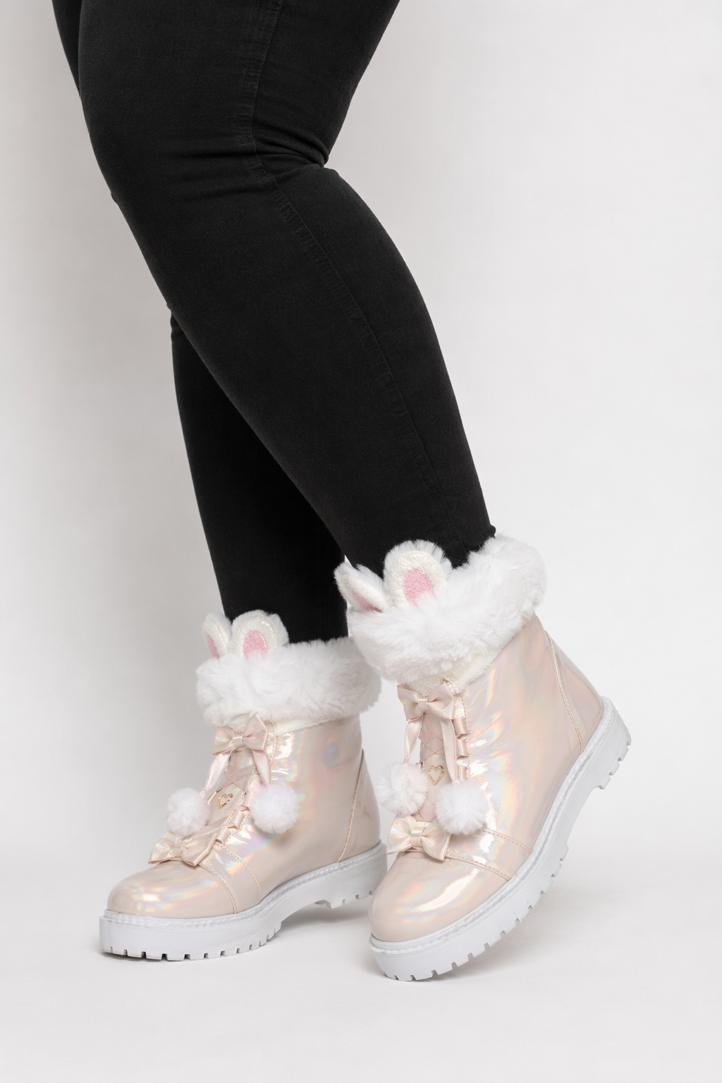Perfectly Precious Sweet Lolita Faux Fur Ankle Booties Holographic